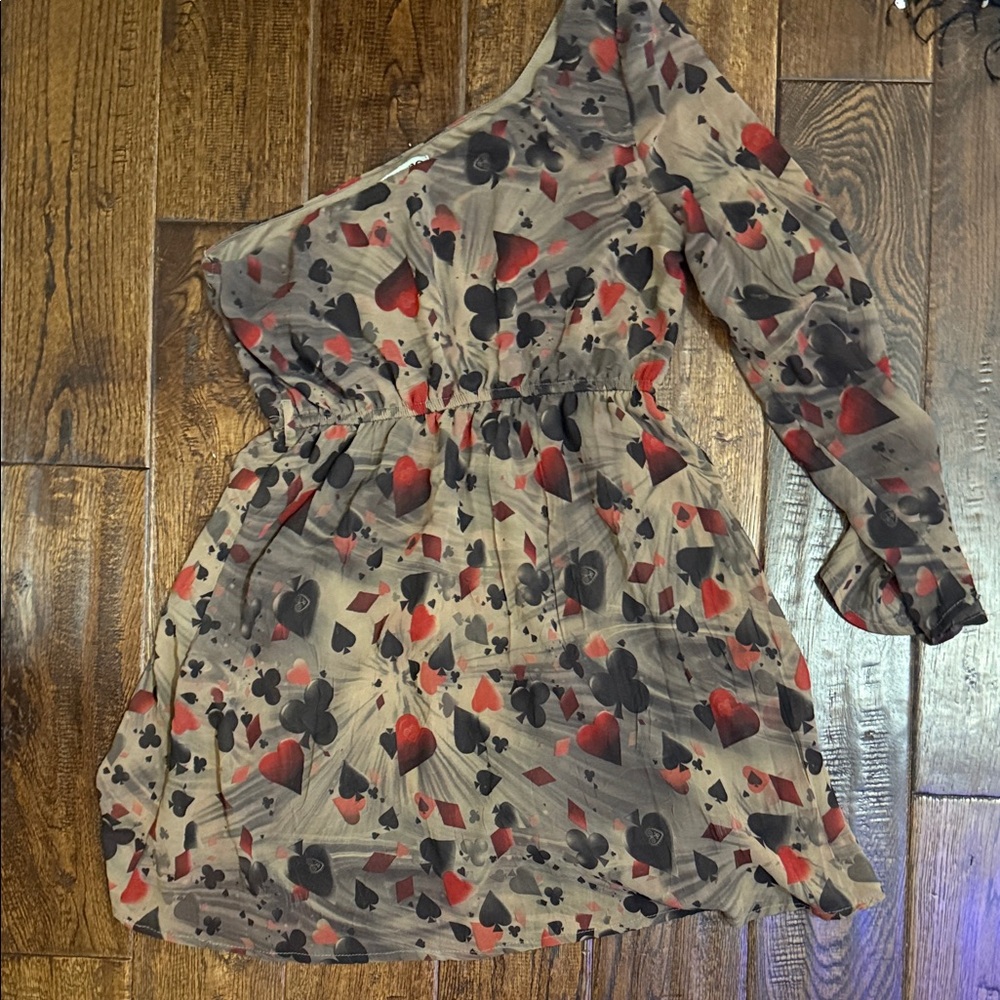 Intro. One-Shoulder Mini Dress in Red and Black Print